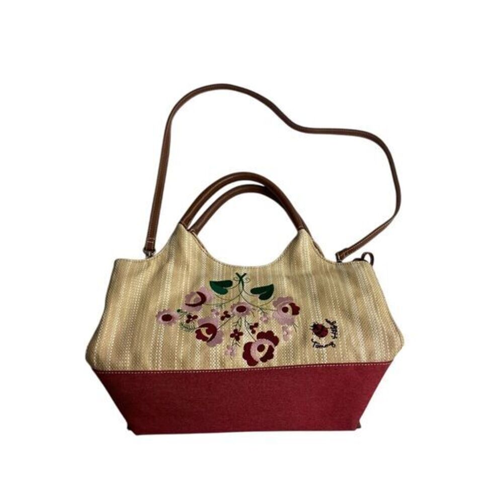 Tommy Hilfiger Floral Embroidered Artsy Shoulder Bag Multicolor Leather Handles